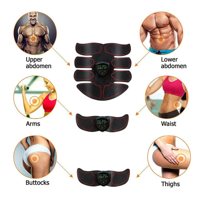 Aparelho de treino abdominal ems, estimulador muscular abdominal com tela lcd, recarregável, usb, eletroestimulação, para usar em casa ou na academia
