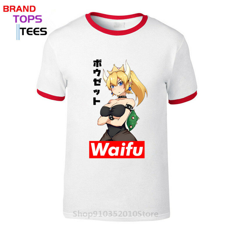 일본 Waifu 셔츠 homme 섹시한 애니메이션 Waifu Ahegao T 셔츠 남성 camiseta streetwear Bowsette Tees Waifu 재료 T 셔츠 남성용