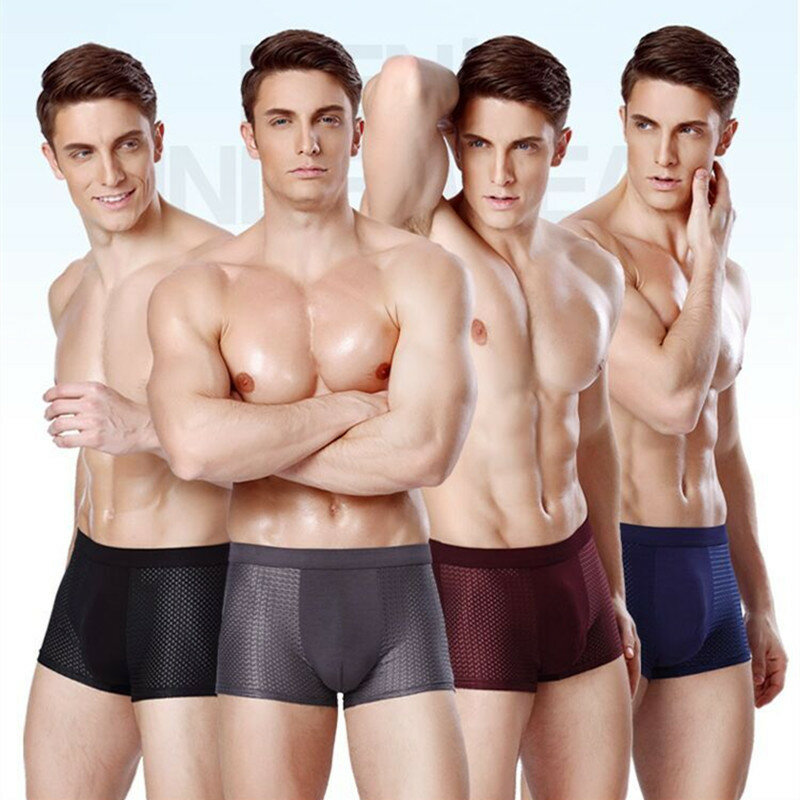 4pcs/lot Men's Underwear Boxer Men's Boxer Modal Bamboo Fiber Shorts Ice Mesh Hole Hollow Breathable Sexy Comfortable Boyshort