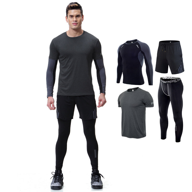 ファッション男性の半袖ショートパンツ、tシャツ、速乾性のスポーツカジュアルウェア、トレーニング服、プラスサイズ4ピース