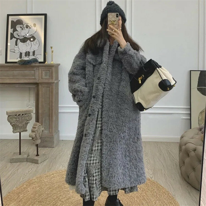 Manteaux longs en laine pour femmes, épais, Streetwear, ample, Vintage, nouvelle collection automne hiver 2021
