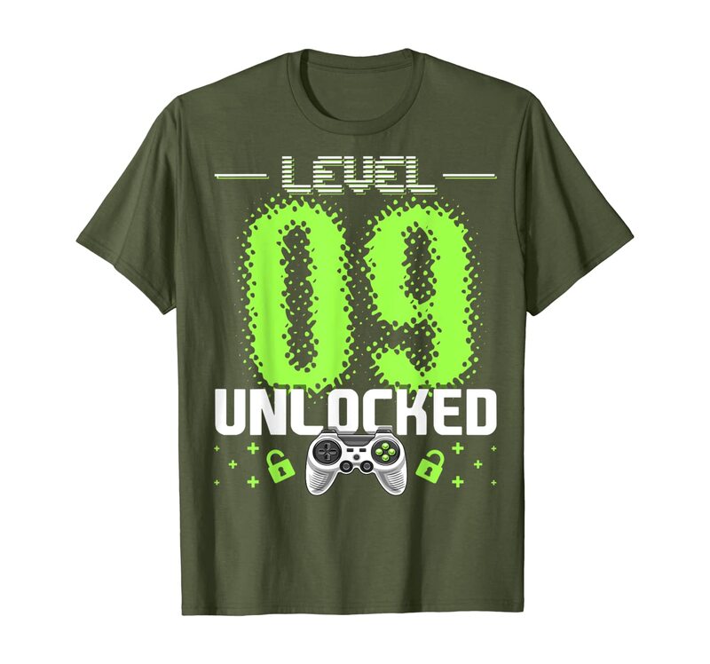 Camiseta para meninos do presente do gamer do aniversário do 9th do gamer do nível 9 desbloqueado