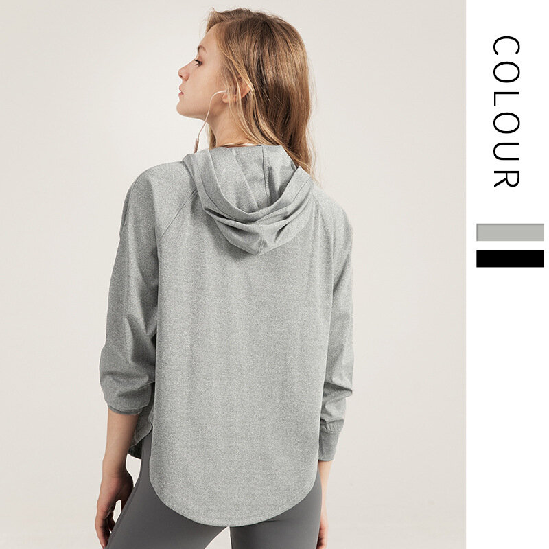 Women's Loose Hooded Quick-drying Sports Spring And Autumn Long-Sleeved Running Fitness Clothes  Sweater Blouse Shirt Women
