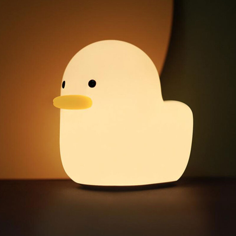 Leuke Eend Night Lights Led Cartoon Dier Lampen Usb Opladen Siliconen Soft Touch Sensor Voor Kids Nachtkastje Decor Vakantie Geschenken