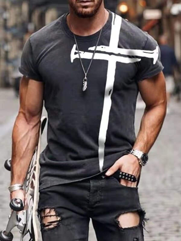 2021 Easter New Men's Tees 3D Printed Jesus Cross Short Sleeve Summer Street Fashion Boutique Top Breathable Casual Sports Shirt