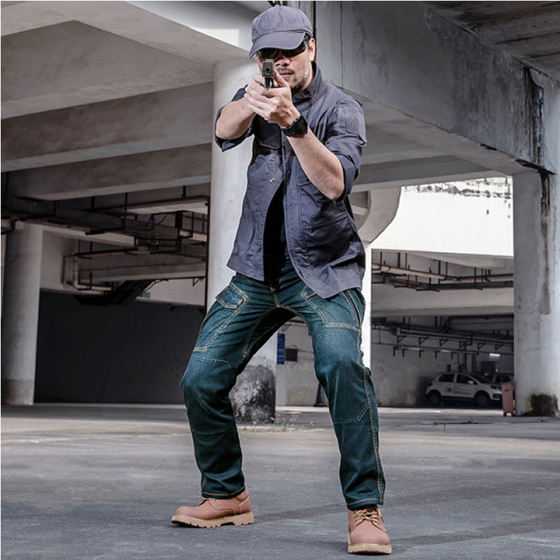 Men's Tactical Jeans SWAT Combat Bomber Training Military Trousers Male Casual Straight Many Multiple Pocket Cargo Mens Jeans