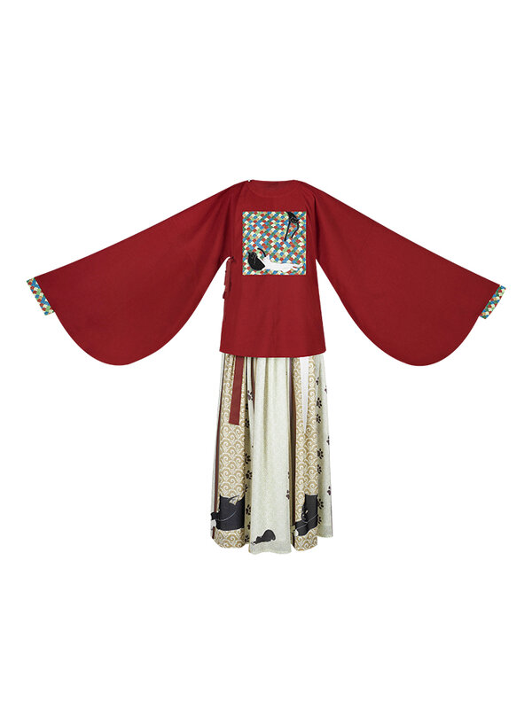 Falda plisada de abrigo corto ming-made, ropa china original mejorada, elemento chino femenino, gato