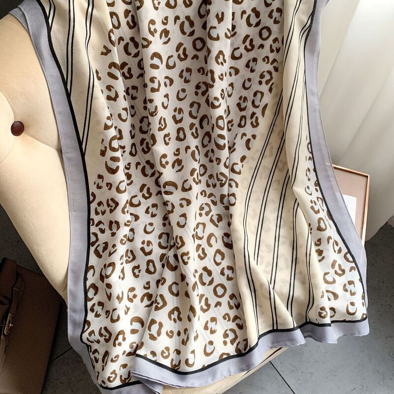 Female 90*180cm Leopard Print Scarf Women Cotton Linen Scarfs Summer Beach Long Shawl Wraps Elegant Lady Soft Pashminas Bandanna