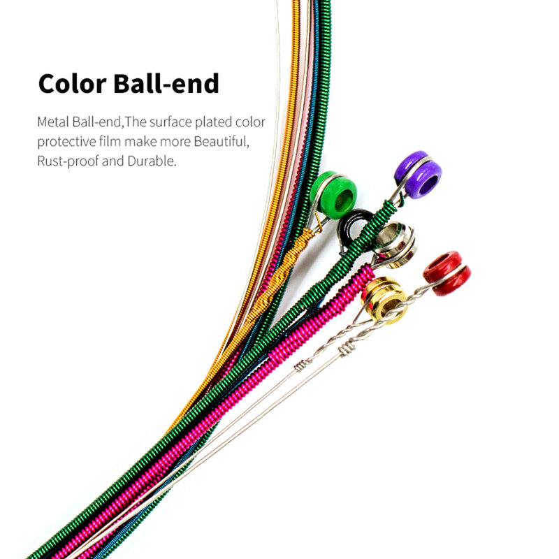 Orphee, cordas de violão de alta qualidade com cores de arco-íris, 6 peças/1 conjunto (0.10-.047), cordas coloridas para violão 1-6 °