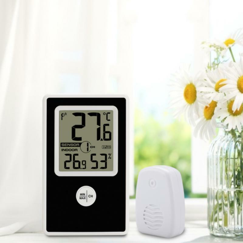 LCD 디지털 온도 습도 측정기 홈 실내 옥외 습도계 온도계 기상 관측소 시계 8 채널