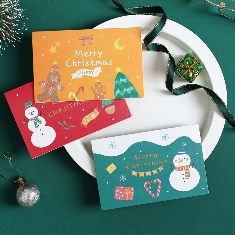 5pcs/lot Kawaii Christmas Greeting Card Envelope Merry Xmas New Year 2022 Postcard Festival Wish Cards Gift Stationery