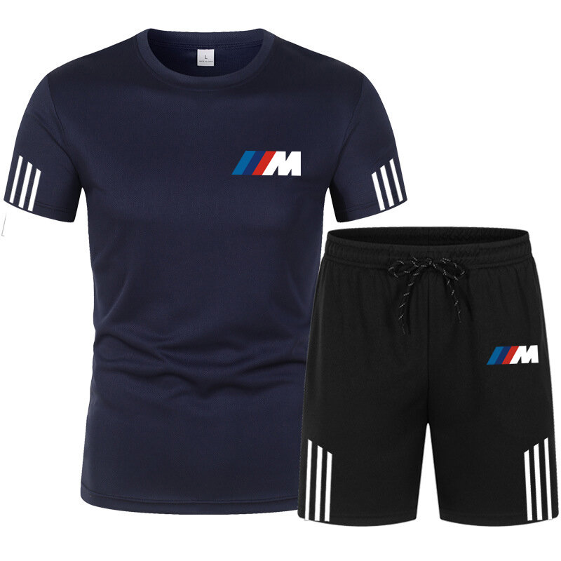 Marka męska sportowa letnia smuga dres mężczyźni dresy zestawy na co dzień męskie ubrania Fitness szybkoschnący T Shirt + krótkie spodnie