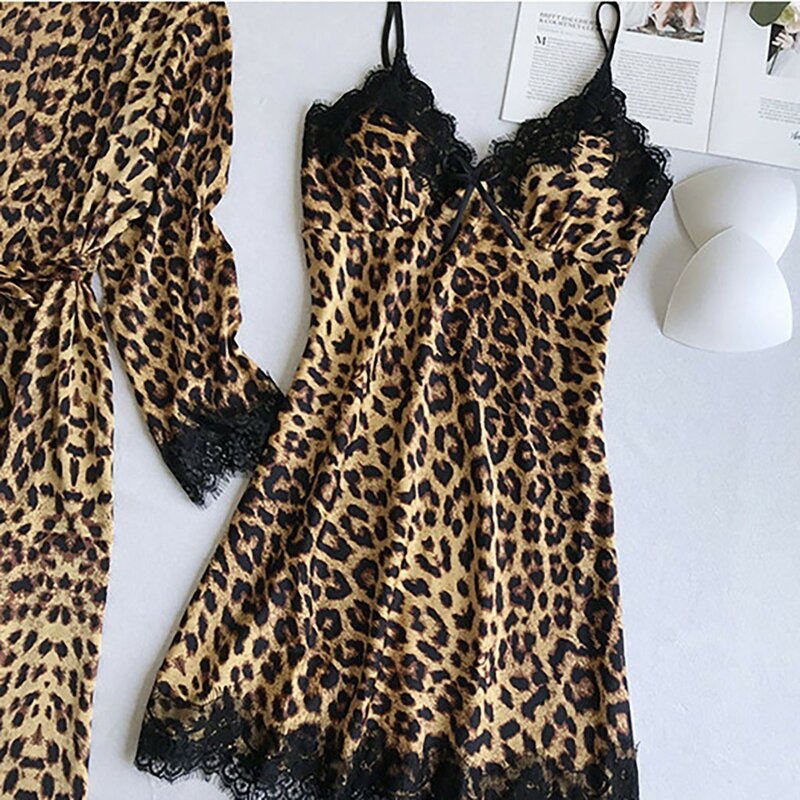 Pyjama léopard en dentelle pour femmes, sous-vêtements Sexy, Lingerie, haut, short, Lingerie sensuelle, vêtements de nuit