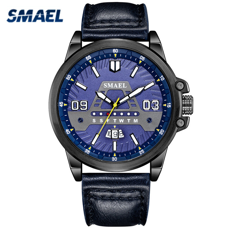SMAEL Luxury Top Brand Men's Watches Leather Strap Life Waterproof Male Casual Sport Clock Quartz Wirstwatches Man Watch Relojes