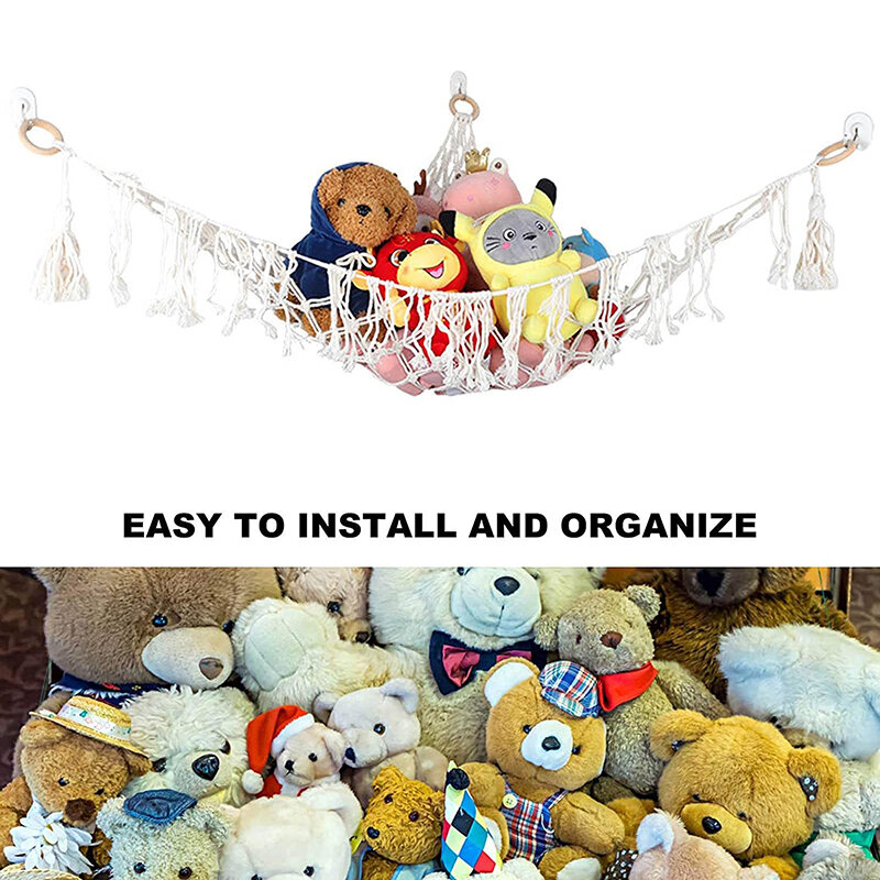 Hamaca de juguete grande y suave para niños, Red de oso de peluche, organizador de toallas de relleno, almacenamiento suave
