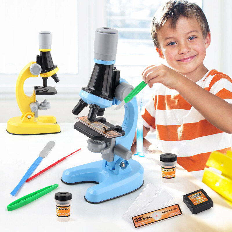 لعب الأطفال ميكروسكوب بيولوجي LED مجهر عدة مختبر 100X 400X 1200X مدرسة المنزل العلوم لعبة تعليمية للأطفال هدية