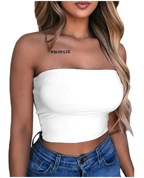 Women Breast Wrapping Sexy Vest Solid Color Bandeau Strapless Crop Top Ruffle Cropped Shirt