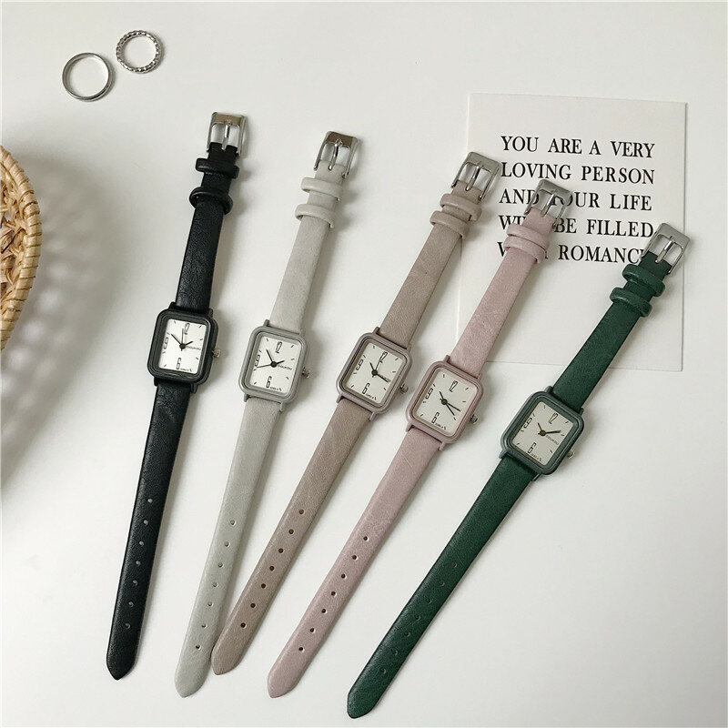 Relógio de pulso minimalista feminino de quartzo, relógio fashion casual para mulheres, de couro preto, relógio retrô retangular com design, relógio simples de mulher