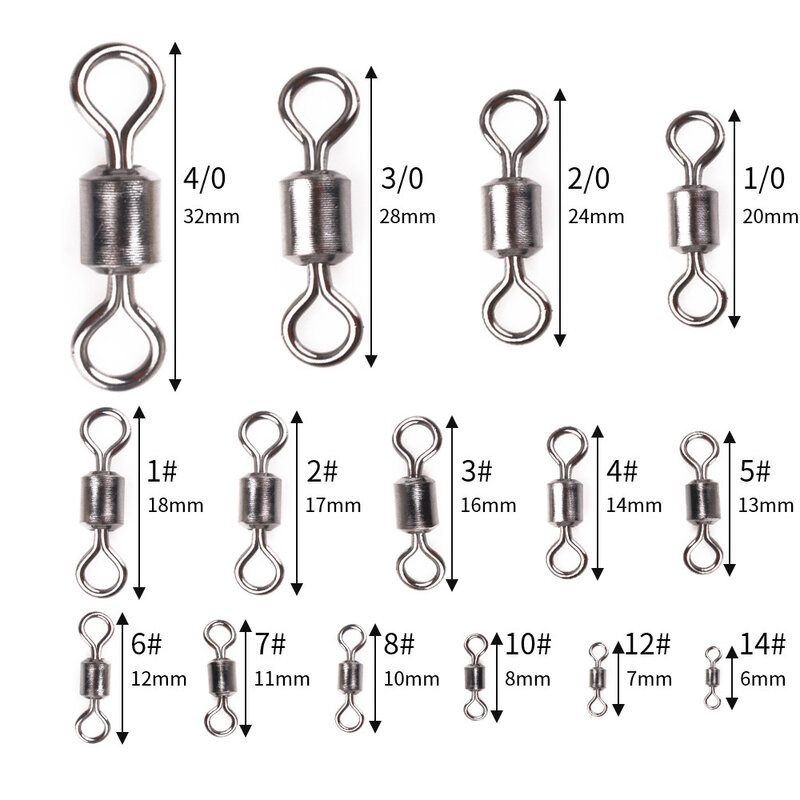 50PCS Stainless Steel Eight-Character Ring Fishing Swivel Connector Rolling Fishhook Lure Line Connector Tackle Accessories