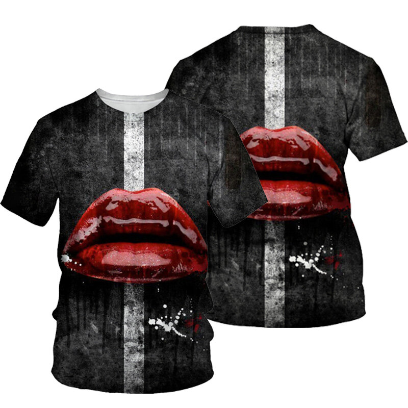 3D Sexy Rode Lippen Afdrukken T-shirt Mannen 2021 Zomer O Hals Korte Mouw Tees Tops Funny Outfit Stijl Mannelijke Kleren casual T-shirts