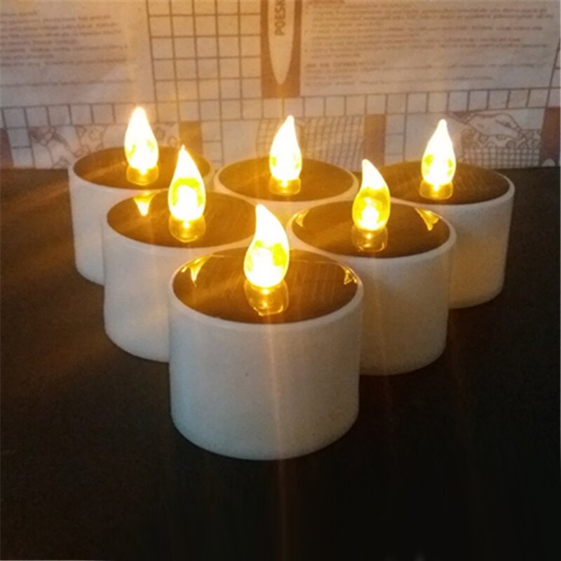 Solar powered led luz de vela amarelo cintilação lâmpada chá festival casamento decoração romântica