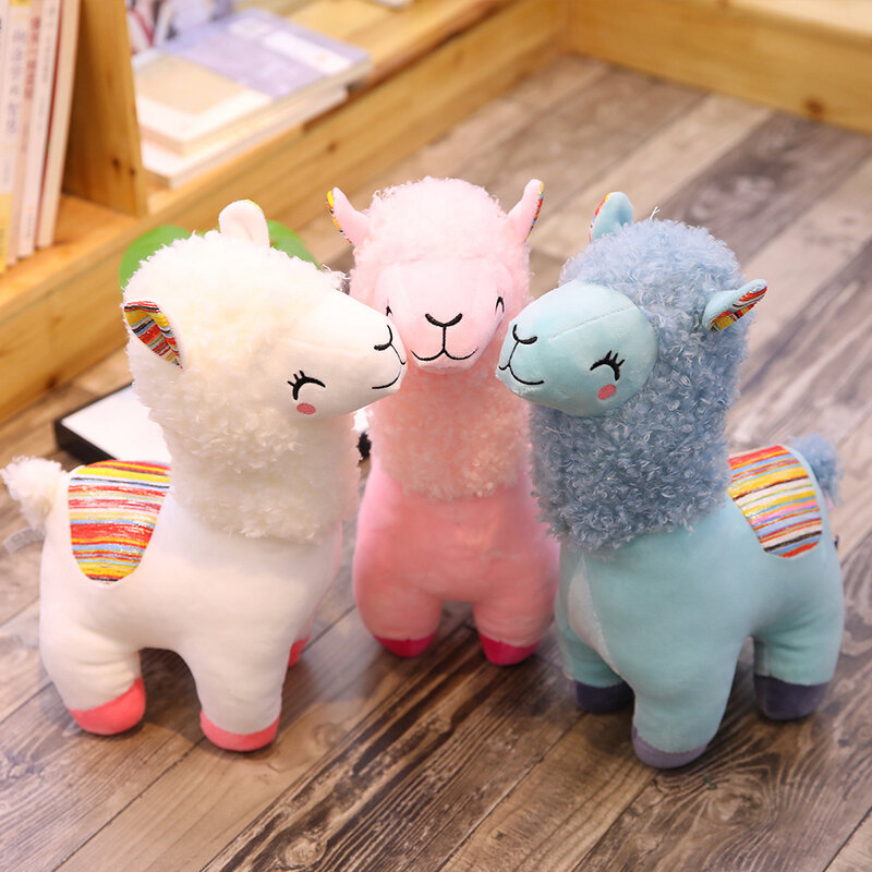 Boneca de brinquedo de pelúcia alpaca, 25/35cm, animal de pelúcia macia, alpaca para crianças, aniversário presentes 4 cores