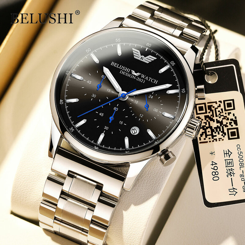 Belushi – montres à Quartz pour hommes, Top marque de luxe, styliste 2021, chronographe, étanche, en acier inoxydable, style militaire