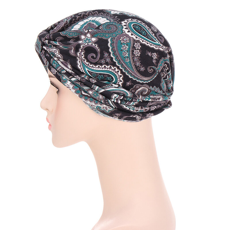 Saco de flor de caju muçulmano chapéu western impressão baotou boné poliéster respirável confortável confinamento chapéu simplicidade headwear