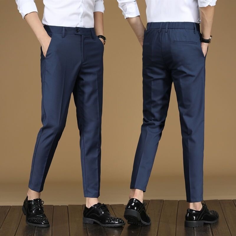 Celana Bisnis Kasual Fashion Musim Semi Musim Panas 2021 Pria Celana Sosial Kantor Formal Slim Fit Celana Panjang Warna Solid Pria O96