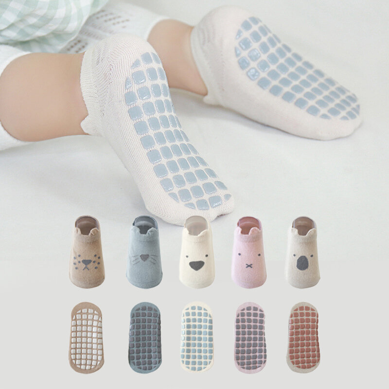 Meias unissex antiderrapantes de algodão, meias para bebês recém-nascidos com sola de borracha e estilo coreano