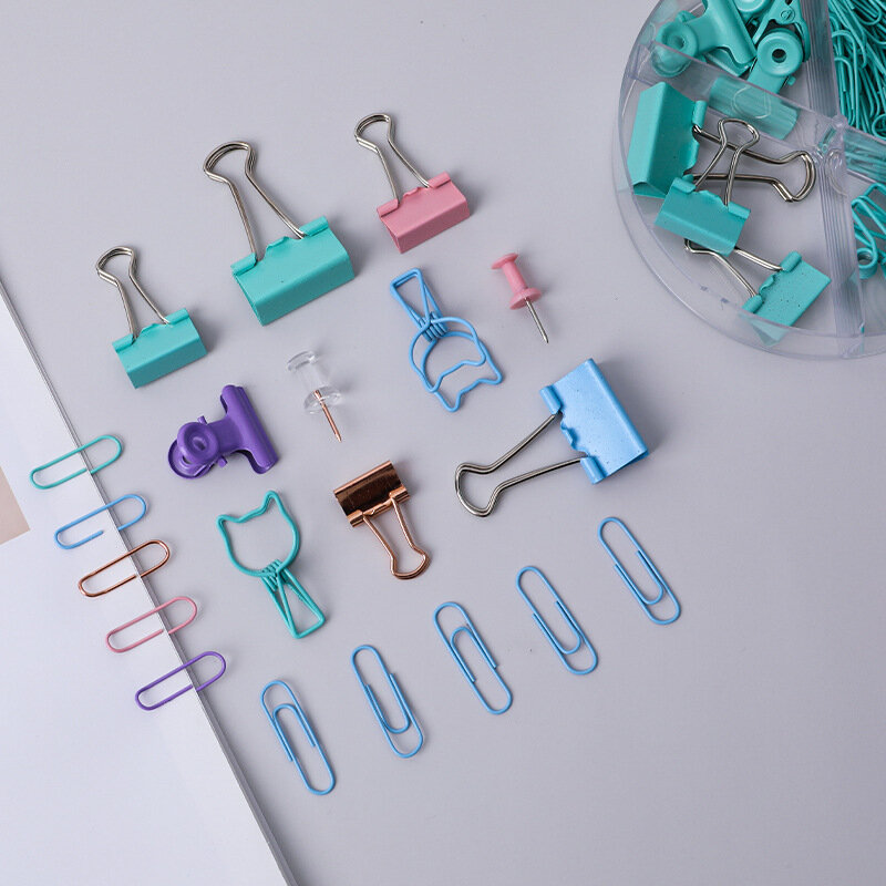 Metal Clips Collections Paperclips Binders Pins Box of Stationery Clips School Office Accessories