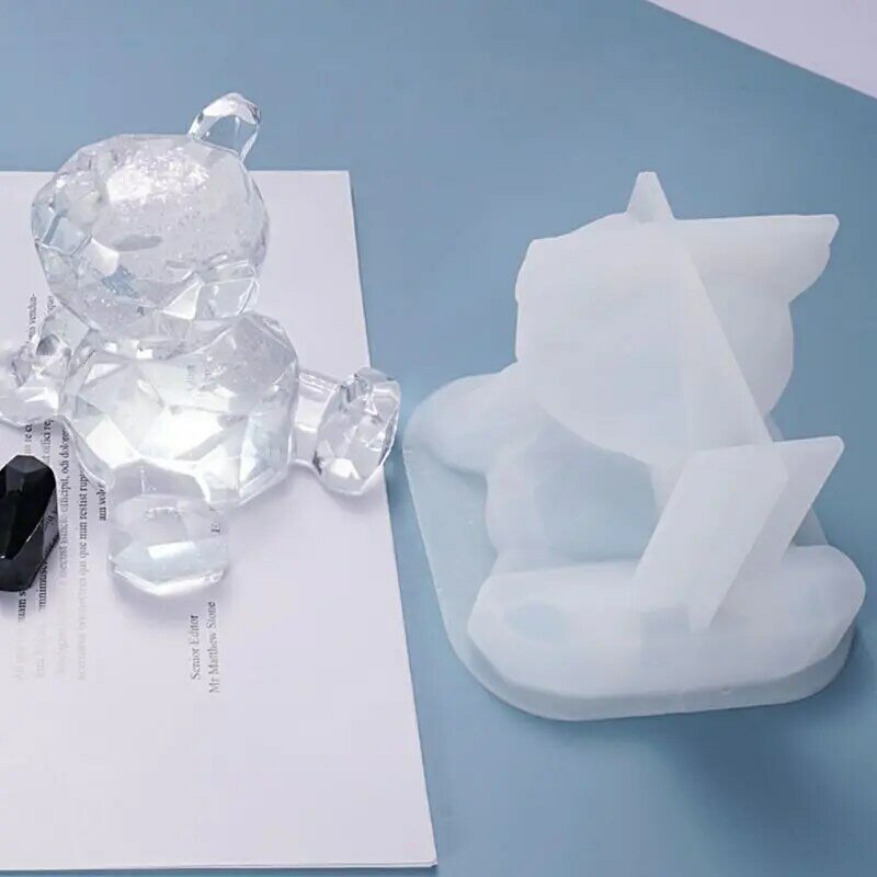 Moldes de resina epoxi de cristal dibujos animados 3D oso soporte de teléfono fundición molde de silicona para manualidades artesanía adornos hechos a mano que hace herramientas