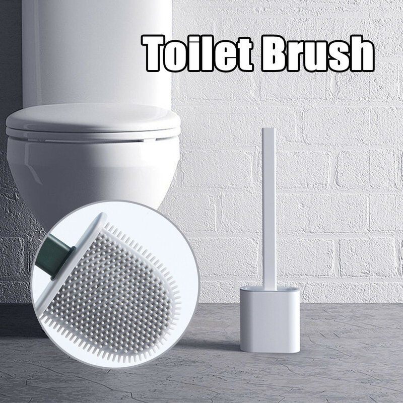 Silicone wc escova de toalete cabeça plana flexível macio cerdas escova com secagem rápida titular conjunto escova de limpeza para acessórios wc