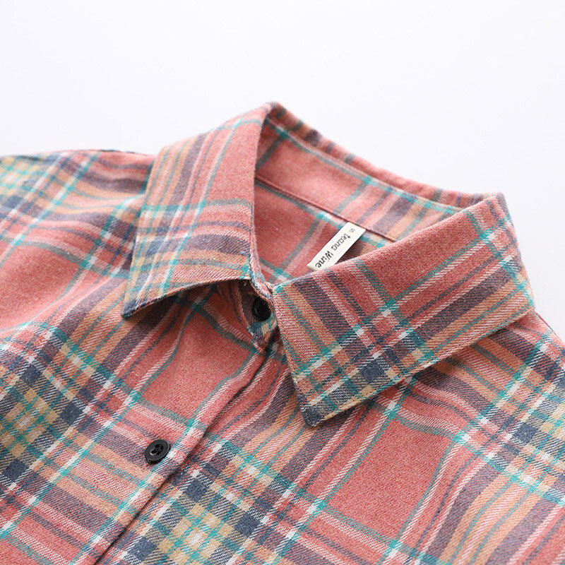 Camisa xadrez para as mulheres, camisa xadrez simples com um bolso, estilo coreano, uso diário, 30 cores