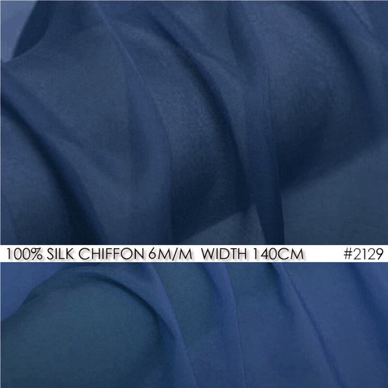 Tissu en mousseline de Soie 100%, 5mm de largeur, 55 à 140cm, Pure Soie pour femmes, robes de plage, couleur bleue
