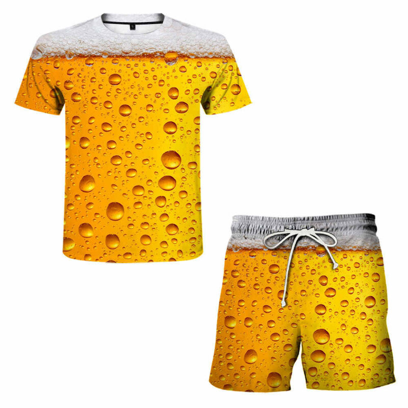 64 # conjuntos de treino masculino verão roupas masculinas lazer esportes 3d cerveja plus size fitness running duas peças terno masculino jogging hombre