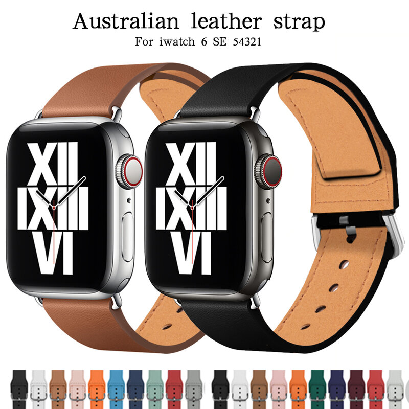100% couro de vaca loop pulseira cinto banda para apple watch 7 6 se 5 4 3 2 1 42mm 38mm 44mm 40mm cinta para iwatch 6 5 4 pulseira