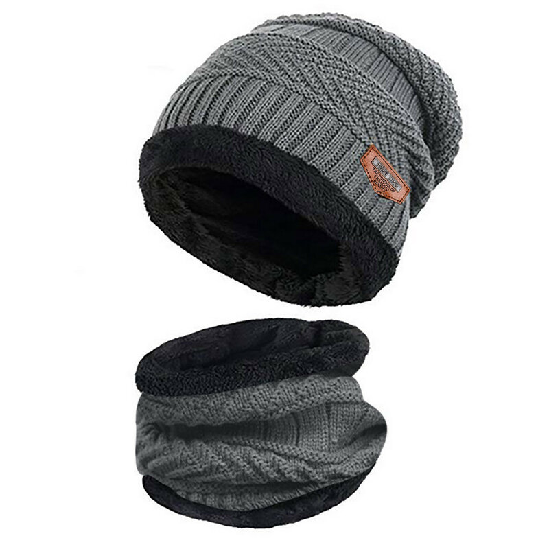 Coral Fleece Winter Thicken Hat Beanies Unisex Hats Scarf Two-piece Warm Breathable Wool Knitted Windproof Hat For Boys Cap Sets
