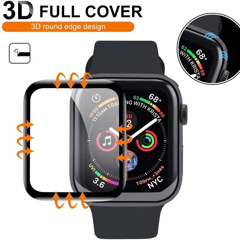 3d cobertura completa não vidro temperado para apple watch 7 6 se 5 4 45mm 41mm 40mm 44mm banda capa para iwatch 3 2 1 38mm 42mm protetor