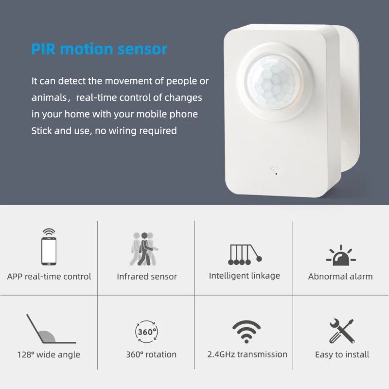 Smart PIR Motion Sensor WiFi IR Detector Anti-theft Home Security Two Power Supply Way Notification Sync Tuya Smart Life APP