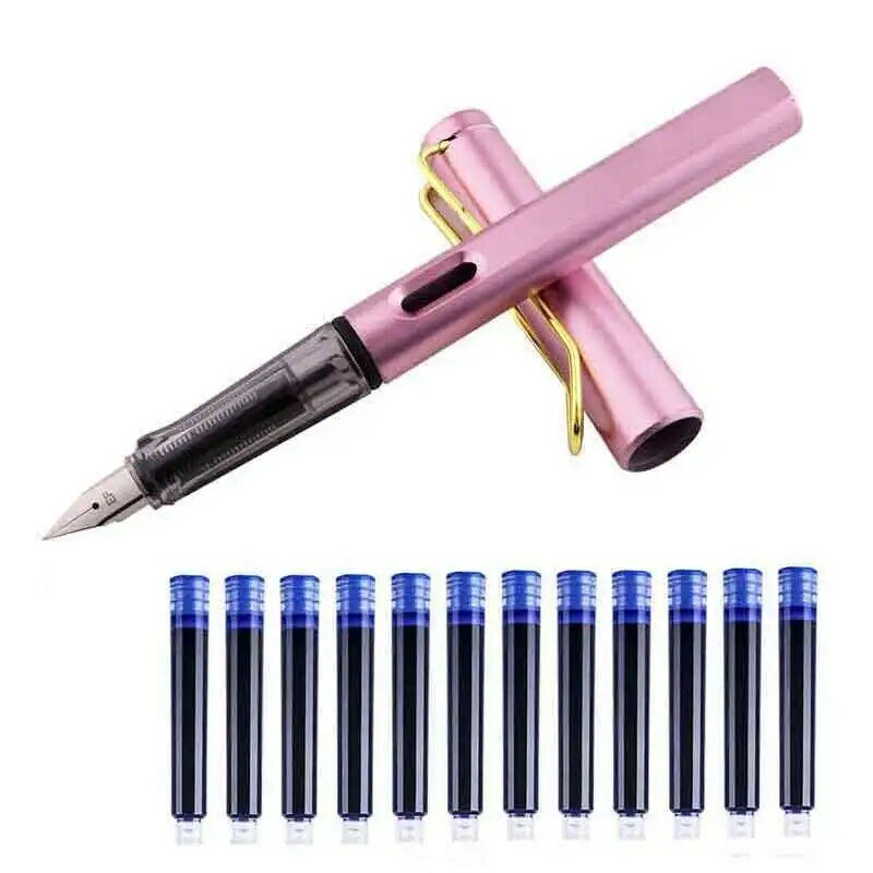 13Pcs/lot Colourful Ink Sac Student Fountain Pen & Replacable Ink Set Black/Blue/Red ink EF 0.38 mm School Pens Office Supplies