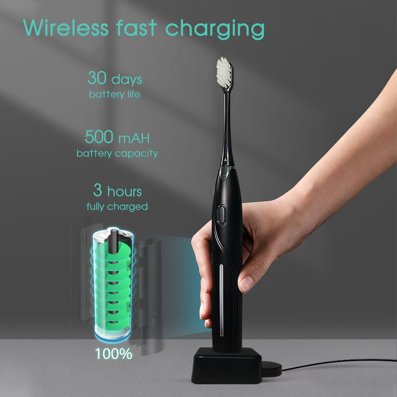 [Boi] ไม้ไผ่ถ่าน DuPont โซนิคไฟฟ้าแปรงสีฟันสำหรับผู้ใหญ่ Wireless Fast Charge IPX7ลึก8หัวแปรง
