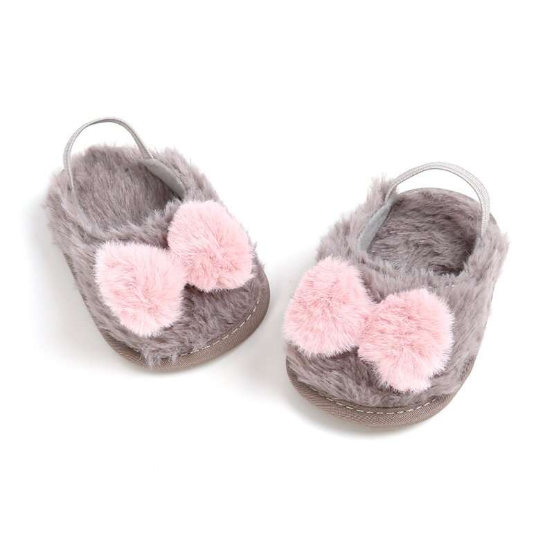Autumn Winter Newborn Baby Girls Bow Soft Crib Sole Slippers Prewalker Plush Warm Shoes Toddler Kids 0-18M