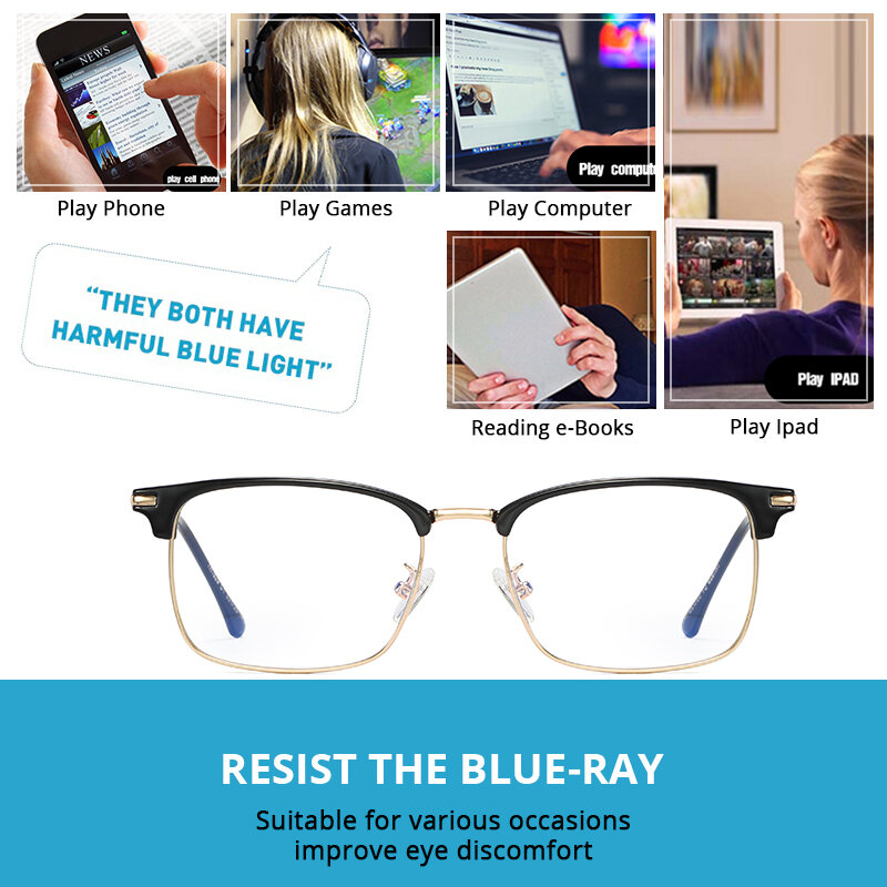 COASION – lunettes Bluelight pour hommes et femmes, monture métallique, bloquant la lumière bleue, pour ordinateur, lecture, jeux, télévision, CA1205