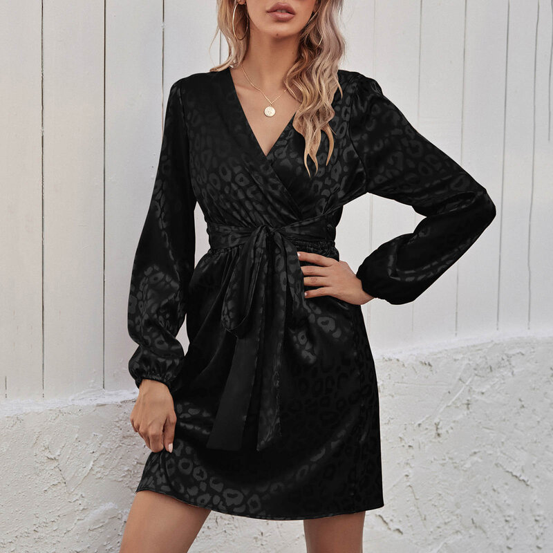 Robe d'été Vintage pour femmes, tenue décontractée, ample, imprimé léopard, col en v, manches longues, 2020, 2021