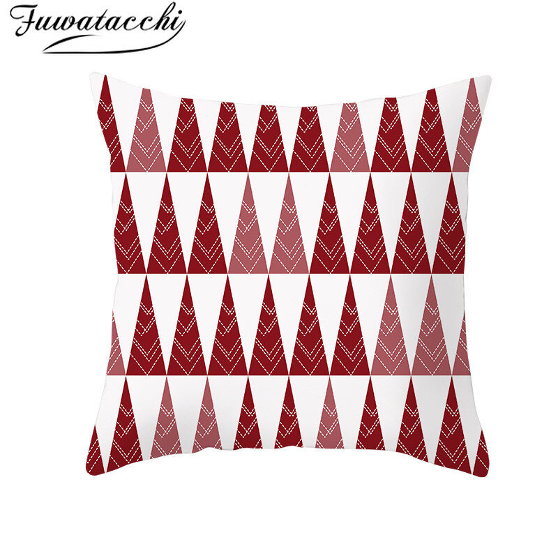 Fuwatacchi festivo vermelho padrão capa de almofada estilo natal capa de almofada casa sofá carro decorativo jogar fronha 45x45cm