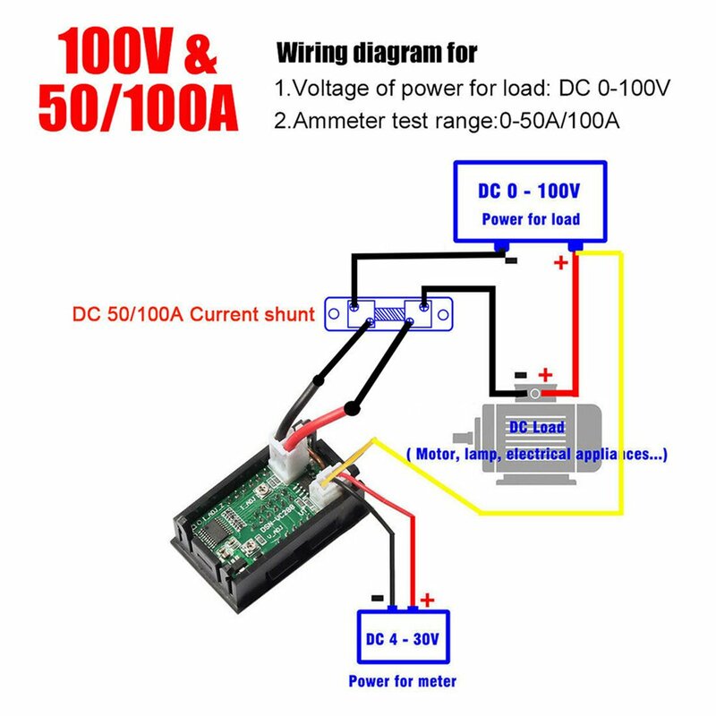 Led Digital Voltmeter Ammeter Dc 100V 10/50 / 100A โวลต์มิเตอร์แอมป์มิเตอร์ Led เครื่องวัดมิเตอร์แอมป์ดิจิตอลแบบคู่