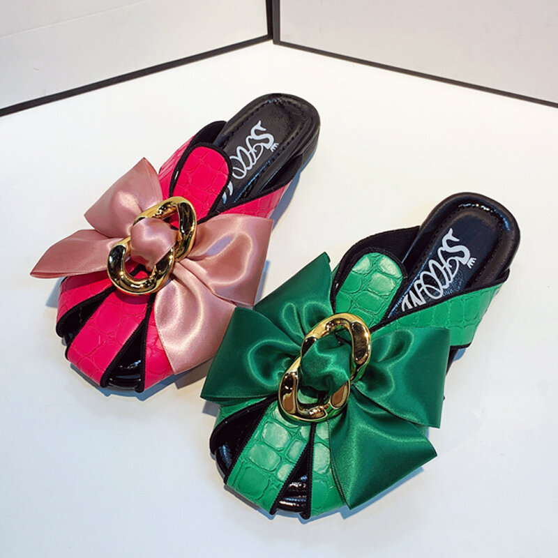 Femmes Sandales 2021 Chaussures d'été pour Les Femmes Chaussons Décontracté Bow Chaussures Femmes Mode Muller Rome tongs Plates Diapositives Antidérapant