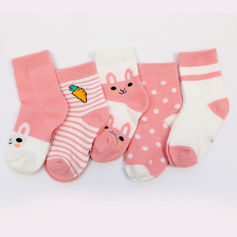 Chaussettes en coton pour bébé, lot de 5 paires, bleu lapin, pour garçon et fille, dessin animé carotte, mode enfants, pour nouveau-nés