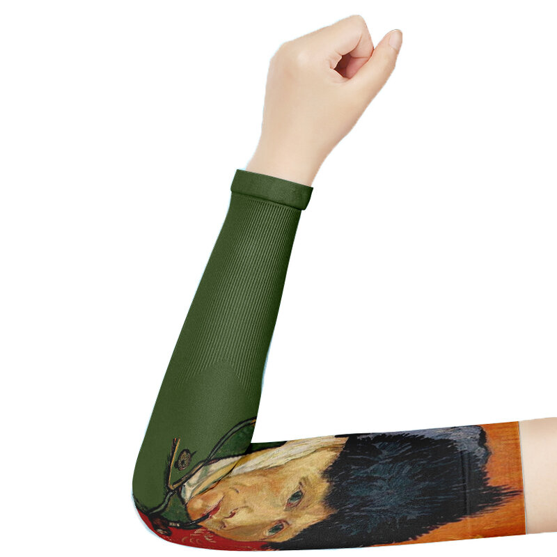 ภาพวาดสีน้ำมัน Retro แขนแขน Unisex Starry Night Van Gogh Mona Lisa การบีบอัดผ้าไหมผ้าไหมผู้หญิงแขนอุ่น